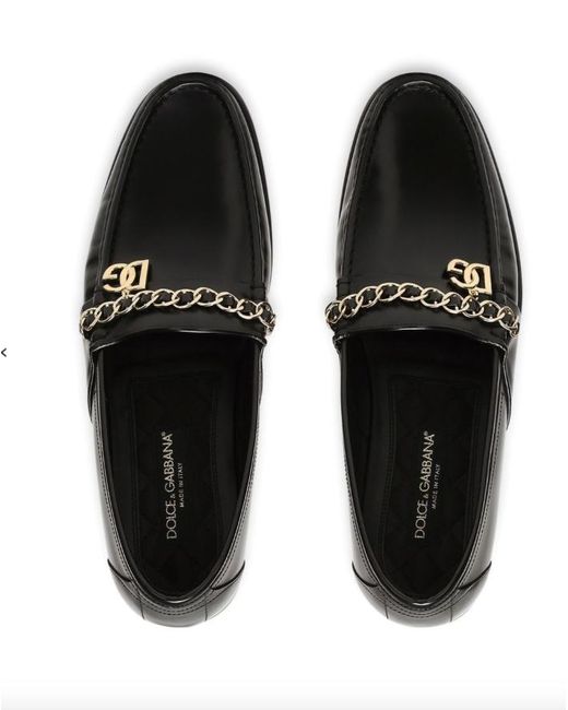 Dolce & Gabbana Leather Dg Chain Loafers in Black for Men | Lyst