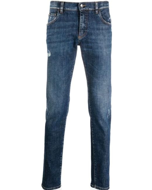 Dolce & Gabbana Blue Distressed-effect Slim-fit Jeans for men