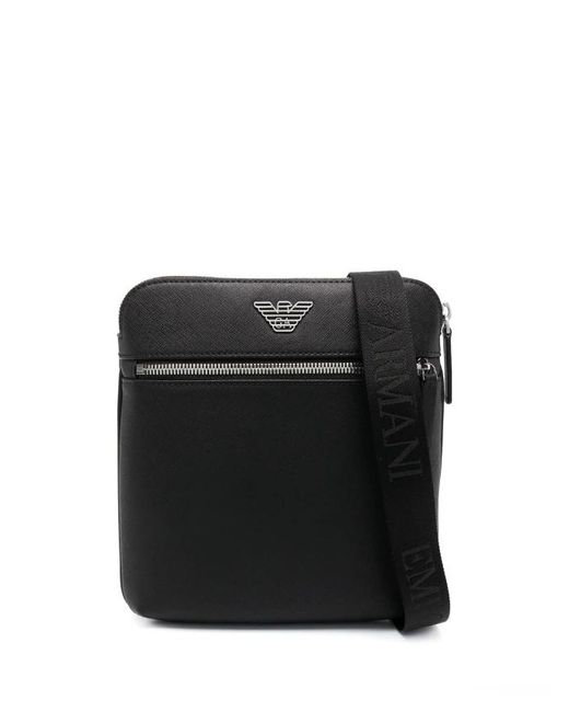 Emporio Armani Regenerated-leather Shoulder Bag With Eagle Pate in Black  for Men | Lyst