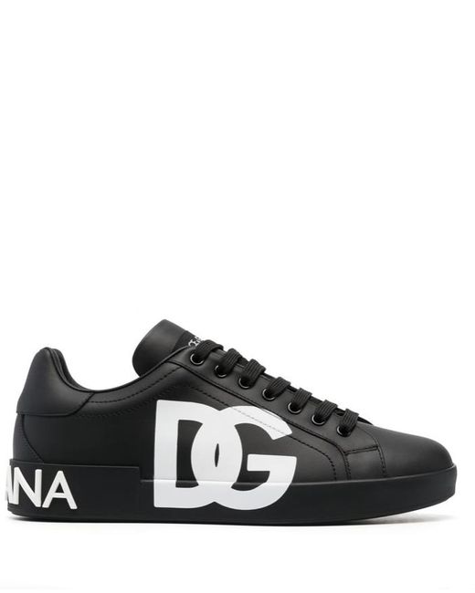 Dolce \u0026 Gabbana Portofino Leather Low-top Sneakers in Black for Men | Lyst