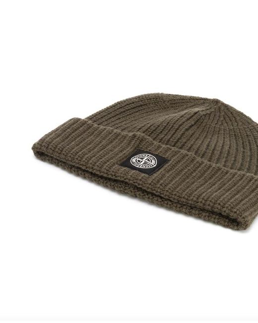 Stone Island Ribbed Wool Beanie Hat in 