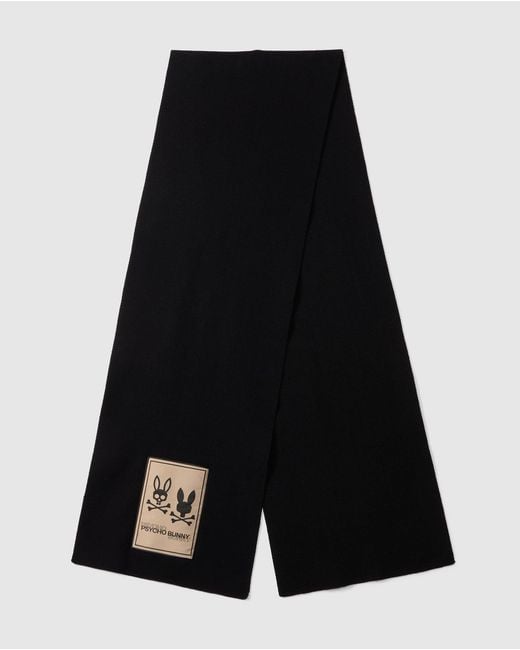 Psycho Bunny Black Monroe Twill Patch Scarf for men