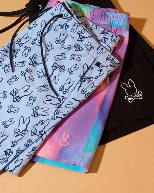 Psycho Bunny Blue Rendon Print Swim Trunk for men