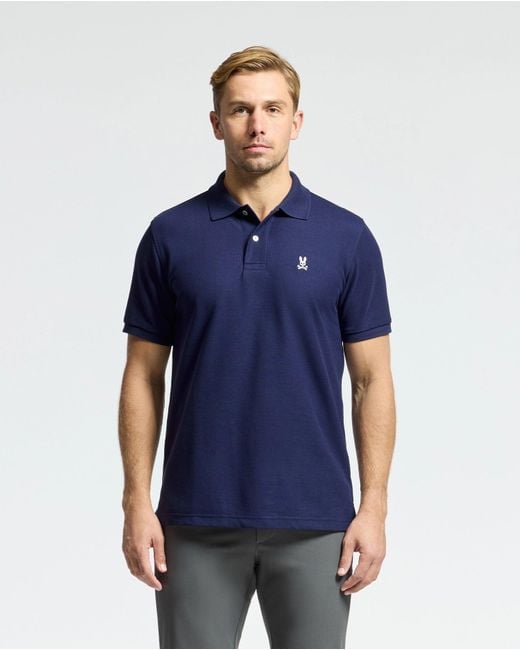 Psycho Bunny Men's Blue Classic Pique Polo Shirt Xs