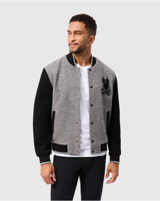 Psycho Bunny Gray Tom Wool Bomber Jacket for men