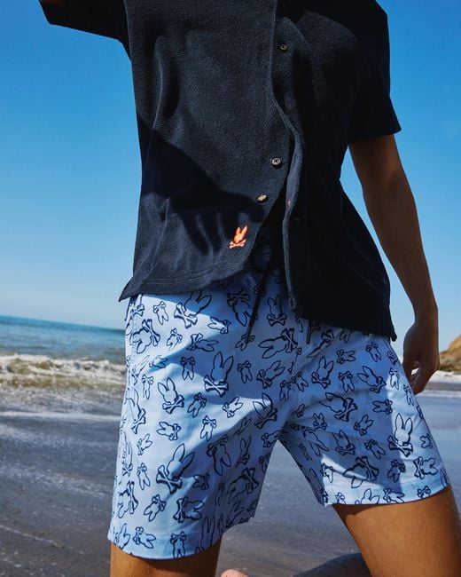 Psycho Bunny Blue Rendon Print Swim Trunk for men