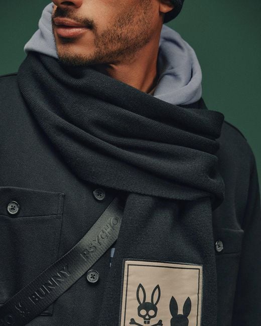 Psycho Bunny Black Monroe Twill Patch Scarf for men