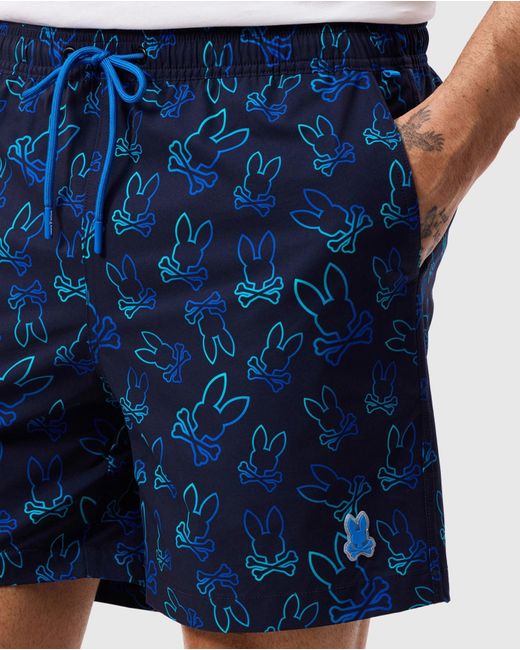 Psycho Bunny Blue Sheldon All Over Print Swim Trunk for men