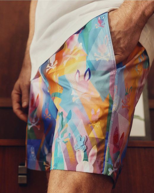 Psycho Bunny Blue Milos Printed Swim Trunk for men
