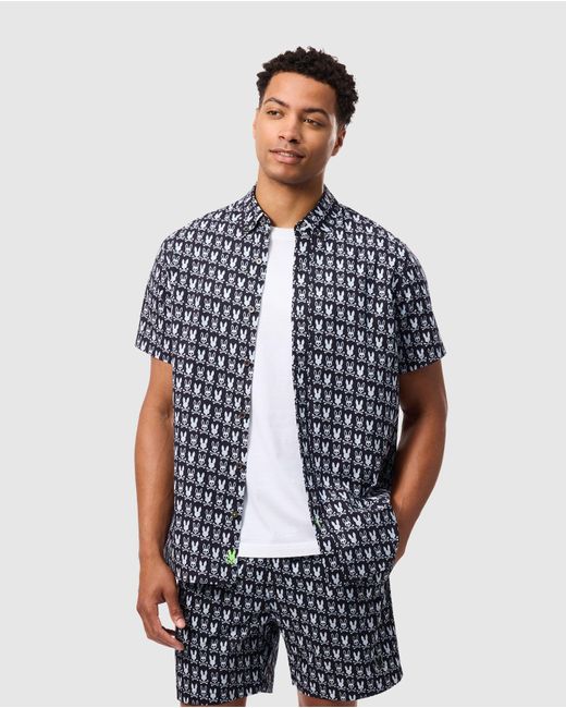 Psycho Bunny Blue Tilden All Over Print Bunny Shirt for men