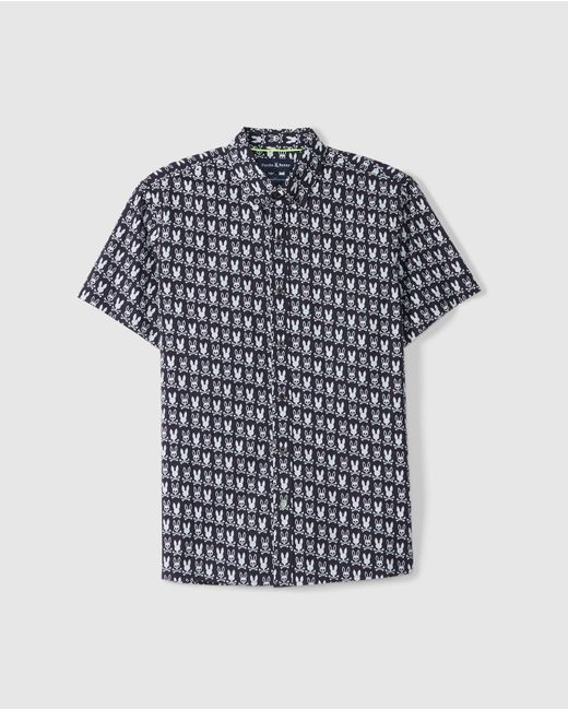 Psycho Bunny Blue Tilden All Over Print Bunny Shirt for men