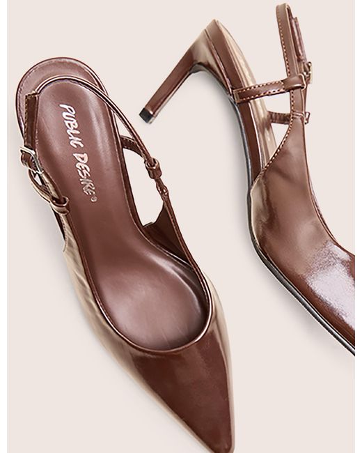 Public Desire Natural Salsa Chocolate Sling Back Pointed Toe Heels