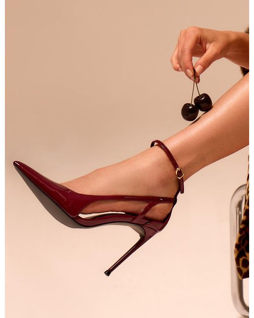 Public Desire Pink Allegedly Burgundy Patent Cut Out Detail Ankle Strap Court Shoes