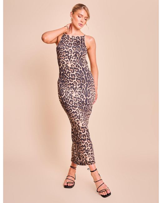 Public Desire Pink High Neck Cowl Back Maxi Dress Leopard