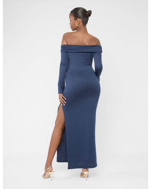 Public Desire Blue Long Sleeve Off The Shoulder Bardot Maxi Dress Navy