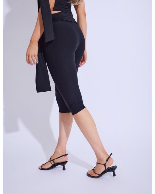 Public Desire Blue Knot Detail Tie Side Luxe Slinky Capri Pants Black