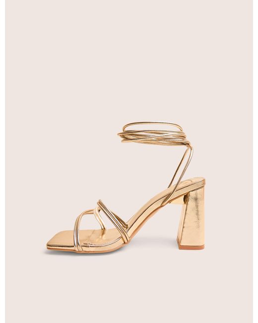 Public Desire Natural Schiffer Gold Cracked Pu Lace Up Block Heels