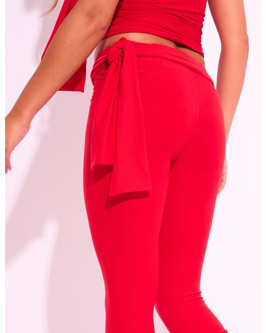 Public Desire Knot Detail Tie Side Luxe Slinky Capri Pants Red