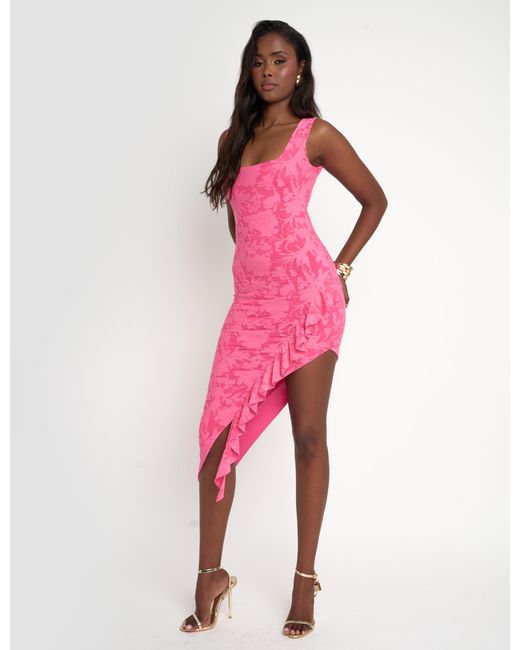 Public Desire Textured Floral Drape Maxi Dress Hot Pink