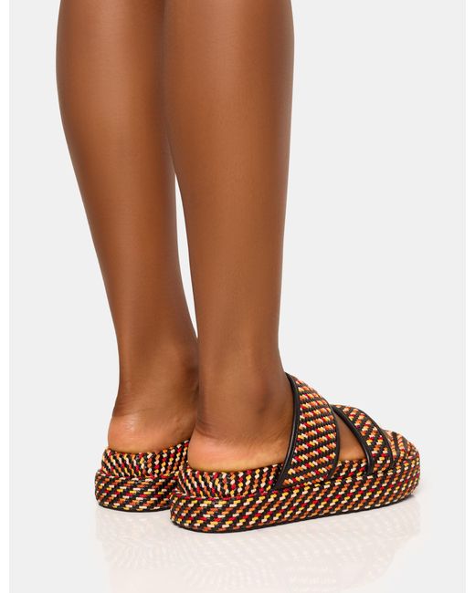 Public Desire Brown Cierra Multi Double Strap Patterned Platform Sandal