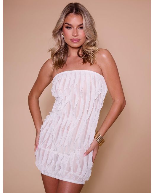 Public Desire White Ruffle Detail Bandeau Mini Dress Cream