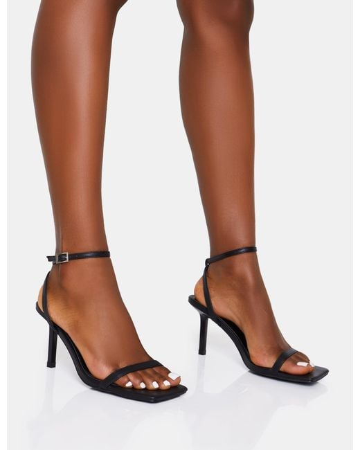 Public Desire Brown Yara Black Pu Barely There Mid Stiletto Heels