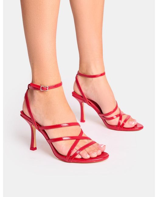 Public Desire Pink Free Spirit Red Strappy Round Toe Mid Heels