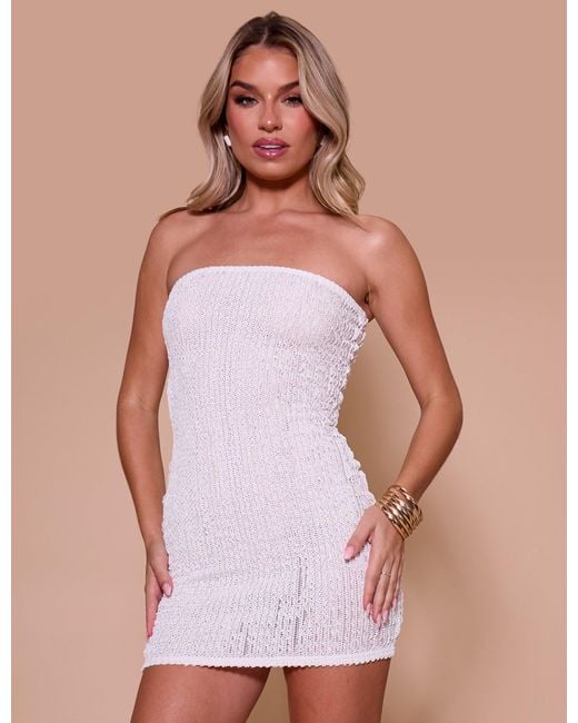Public Desire White Textured Bandeau Mini Dress Cream
