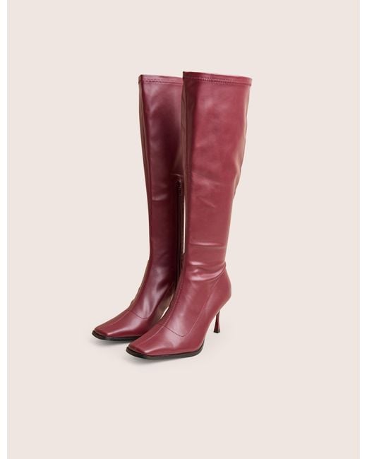 Public Desire Red Scorpion Burgundy Mid Heel Sock Knee High Boots