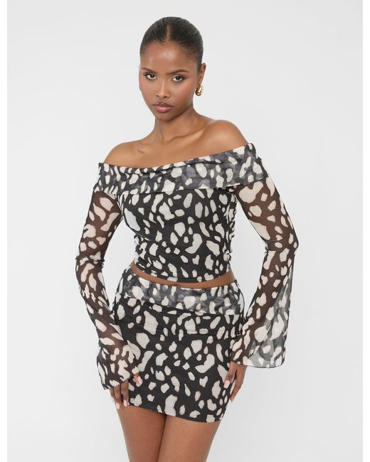 Public Desire Multicolor Mesh Fold Over Mini Skirt Animal Print