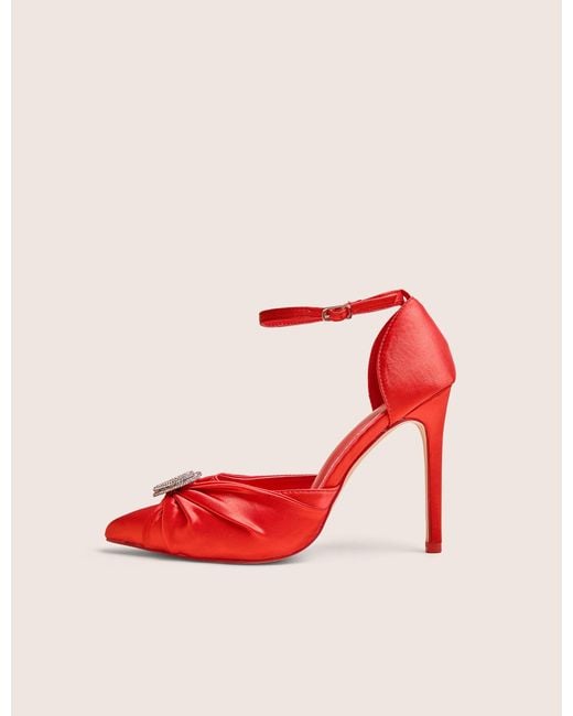 Public Desire Meant To Be Red Satin Diamante Heart Court Stiletto Heel