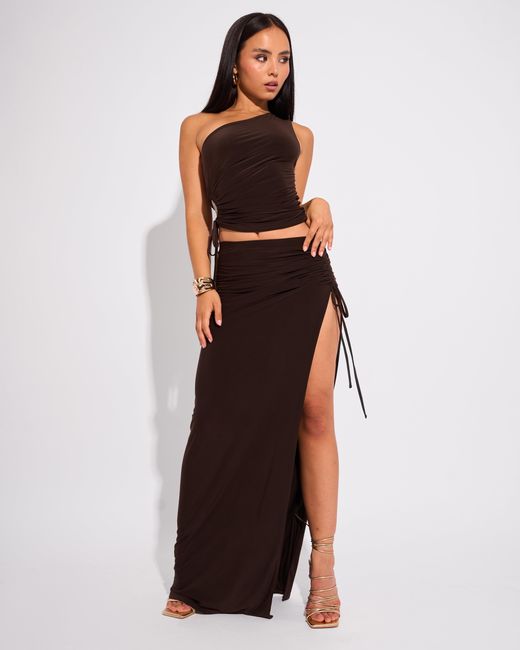 Public Desire Black Slinky Ruched Detail One Shoulder Top Chocolate