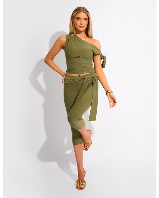 Public Desire Multicolor Knot Detail Tie Side Luxe Slinky Capri Pants Khaki