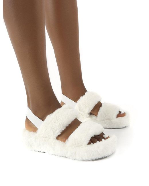 fur slippers with back strap