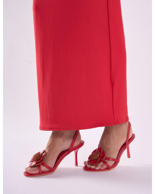 Public Desire Red Hot Red Pu 3d Flower Sling Back Mid Heels