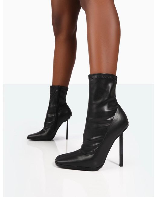 Public Desire Pippa Black Sock High Heeled Ankle Boots