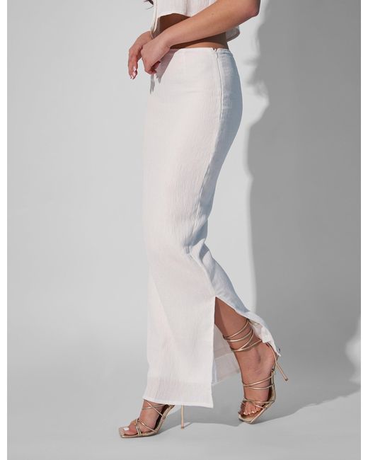 Public Desire Gray Kaiia Textured Column Side Split Maxi Skirt Co-ord White