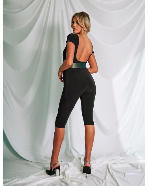 Public Desire Multicolor Backless Capri Pant Jumpsuit Black