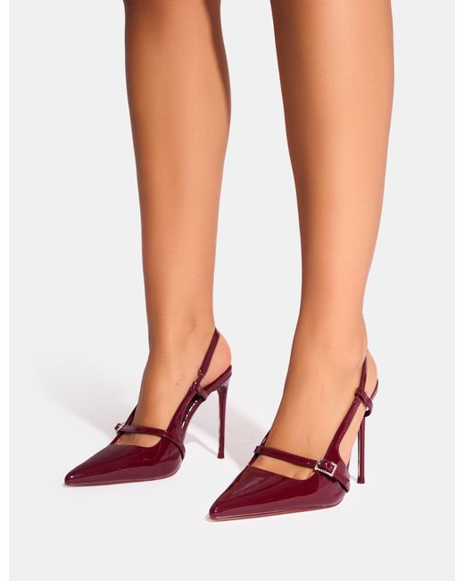 Public Desire White Forget Me Not Burgundy Embellished Buckle Detail Sling Back Court Heels