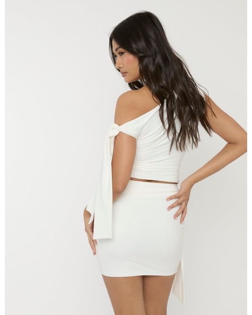 Public Desire Pink Knot Detail Luxe Slinky Mini Skirt White
