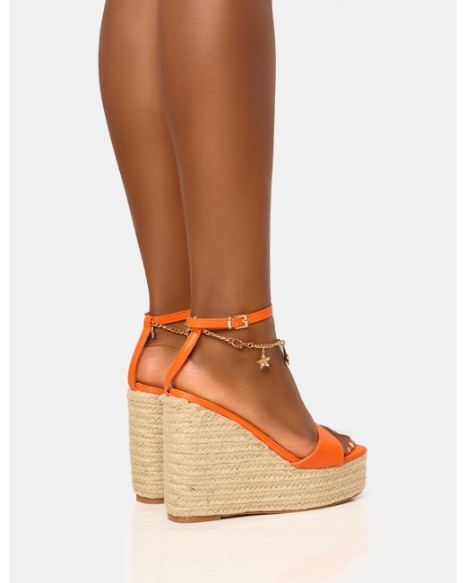 Public Desire Naya Orange Seashells Anklet Jute Espadrilles Wedge