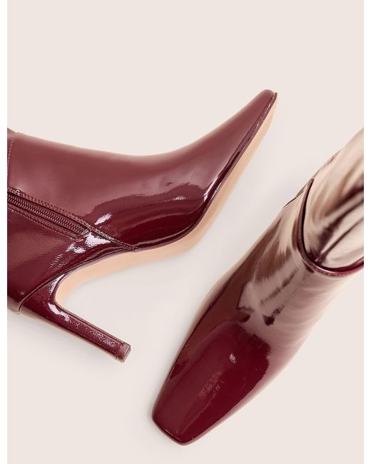 Public Desire Red Pose Burgundy Hi Shine Zip Up Knee High Slim Block Heeled Boots