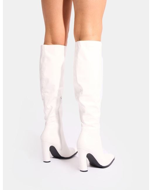 Public Desire Acquilla White Knee High Flared Boots