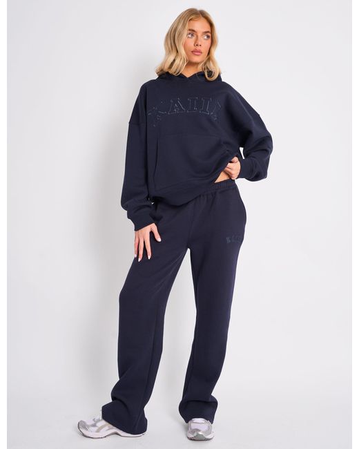 Public Desire Blue Kaiia Logo Wide Leg Sweat Pants Navy