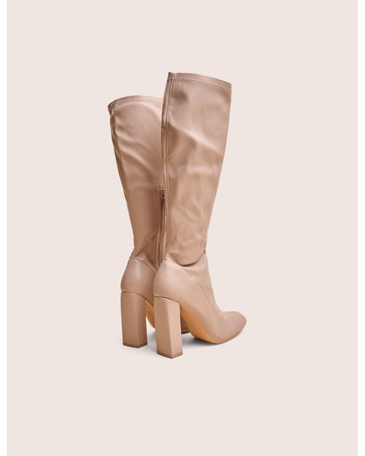 Public Desire Natural Christina Wide Fit Nude Pu Pointed Toe Block Heel Knee High Boots