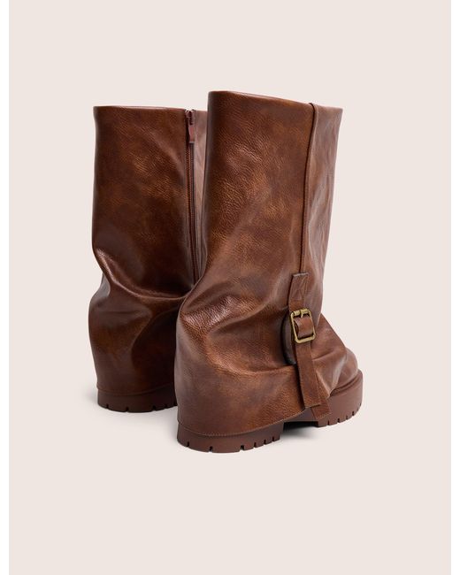 Public Desire Benjamin Brown Buckle Detail Fold Over Ankle Boots