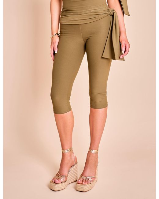 Public Desire Multicolor Knot Detail Tie Side Luxe Slinky Capri Pants Khaki
