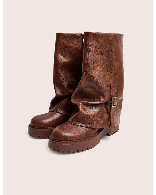 Public Desire Benjamin Brown Buckle Detail Fold Over Ankle Boots