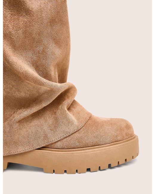 Public Desire Natural Stockholme Tan Faux Suede Fold Over Knee High Boots
