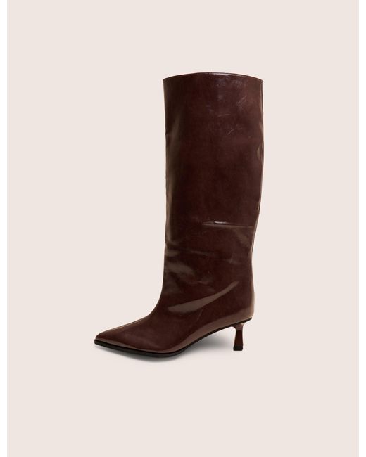 Public Desire Lola Brown Kitten Heel Knee High Boots